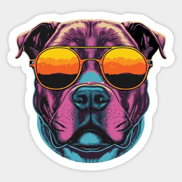 Retro Sunset Pit Bull Sticker by vectrus